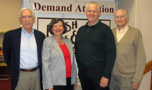 WRVHS Board Member Leon Combs, WRVHS Managing Director Leslie Wyman, Branson business owner Joe Reish, and WRVHS Board Member Jim Babcock pose in the Reish Shoes building.